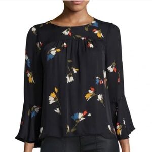 Joie Awilda Silk Sheer Floral Blouse Black Caviar Size XXS